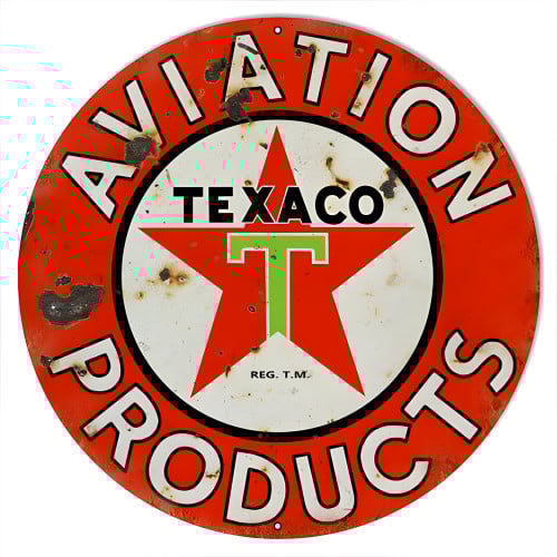 Distressed Aviation Texaco Gas Station Metal Sign - 14" Round