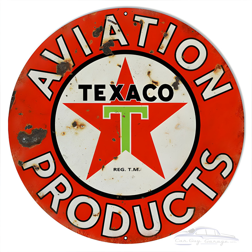 Distressed Aviation Texaco Gas Station Metal Sign - 14" Round Distressed Aviation Texaco Gas Station Metal Sign - 14" Round
