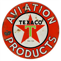 Distressed Aviation Texaco Gas Station Metal Sign - 18" Round