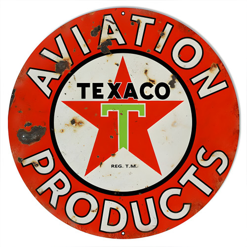 Distressed Aviation Texaco Gas Station Metal Sign - 18" Round