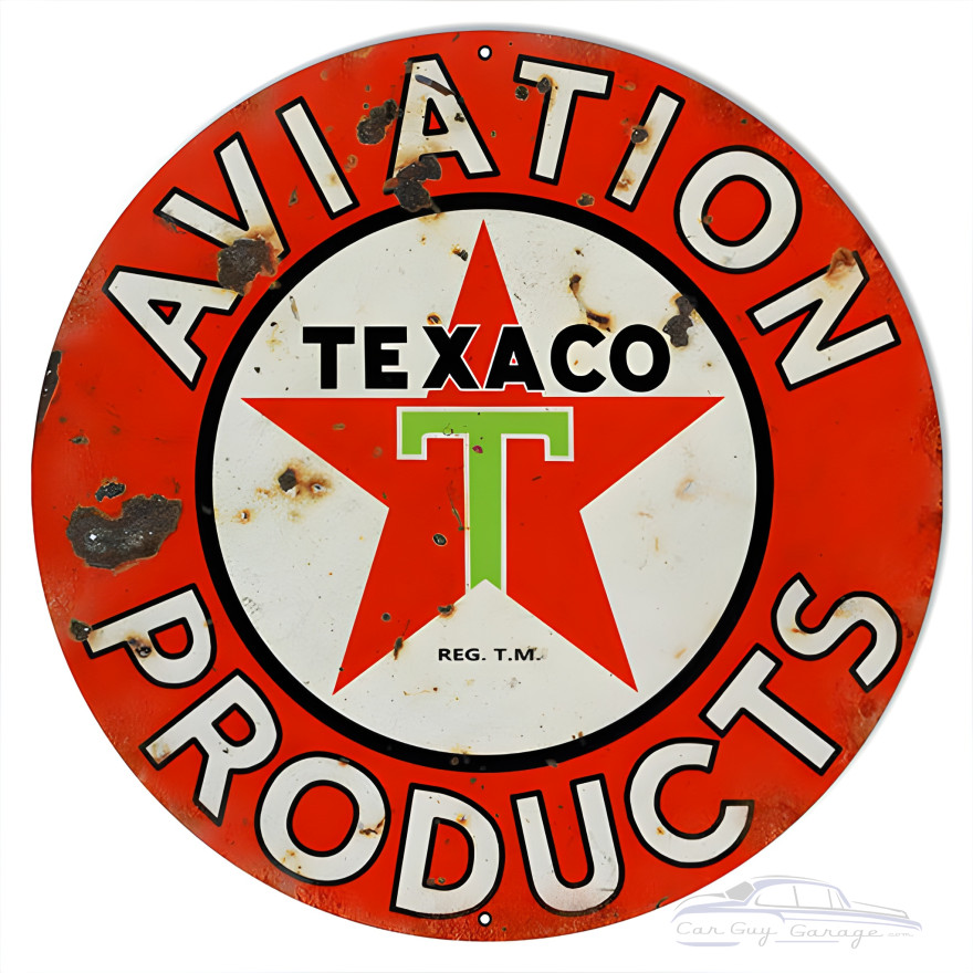 Distressed Aviation Texaco Gas Station Metal Sign - 18" Round Distressed Aviation Texaco Gas Station Metal Sign - 18" Round