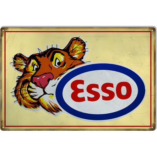 Yellow ESSO Tiger Motor Oil Metal Sign - 12" x 18"