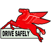 Drive Safely Pegasus Flying Horse Metal Sign - 16" x 23.5"