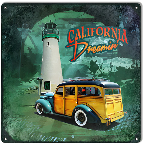 Classic Old Woody California Dreamin Metal Sign - 12" x 12"