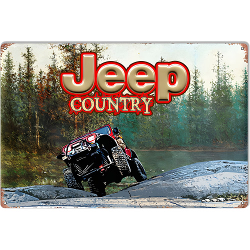 4 Wheeling Jeep Country Metal Sign - 12" x 18"