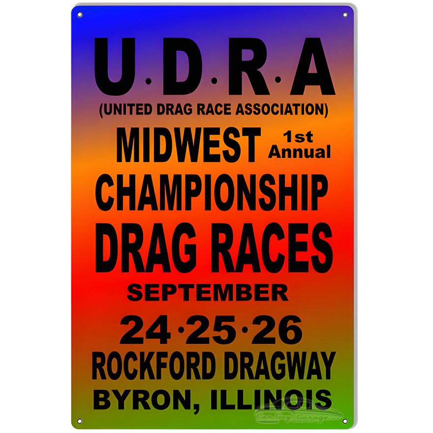 U.D.R.A Midwest Drag Races Motor Speedway Metal Sign - 12" x 18" U.D.R.A Midwest Drag Races Motor Speedway Metal Sign - 12" x 18"