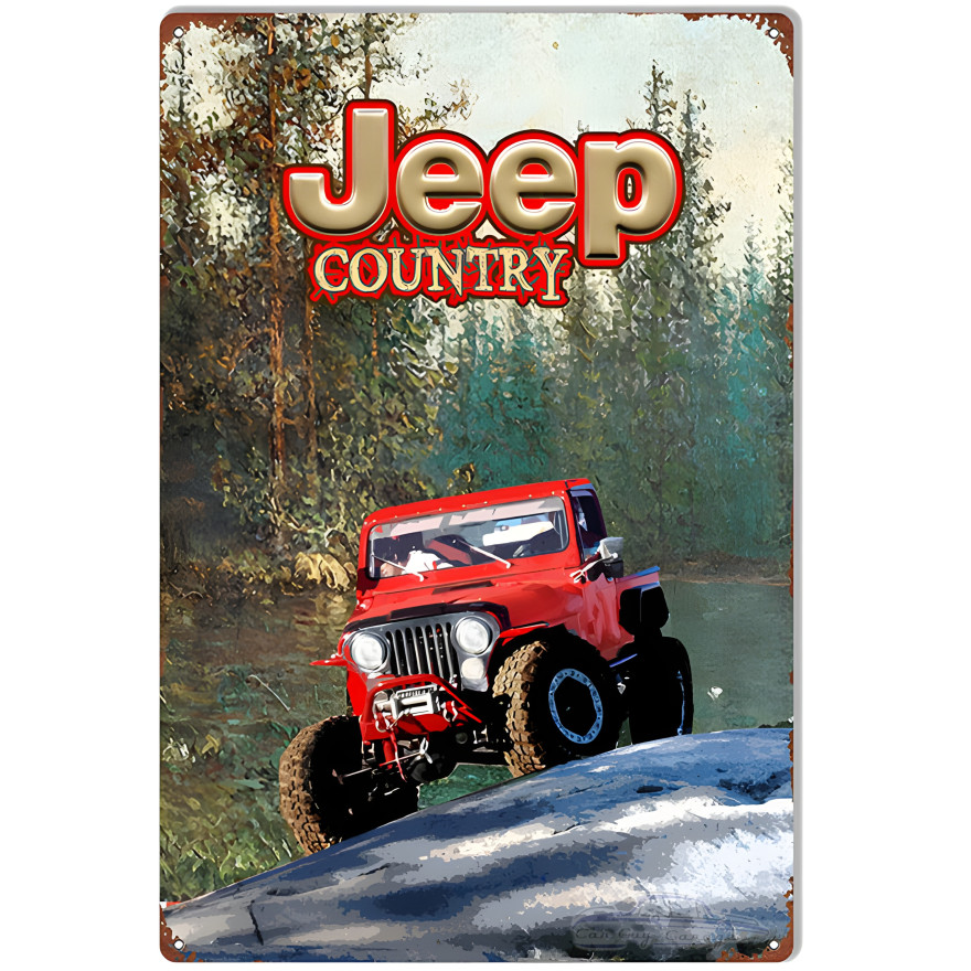 Country Jeep Red Metal Sign - 12" x 18" Country Jeep Red Metal Sign - 12" x 18"