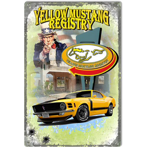 Yellow Mustang Registry Uncle Sam Metal Sign - 12" x 18"