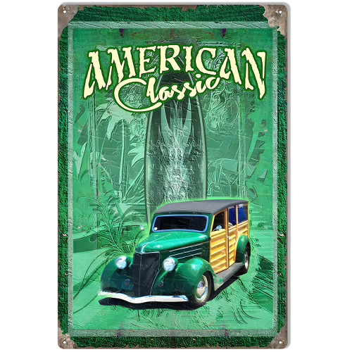 Green American Classic Metal Sign - 12" x 18"