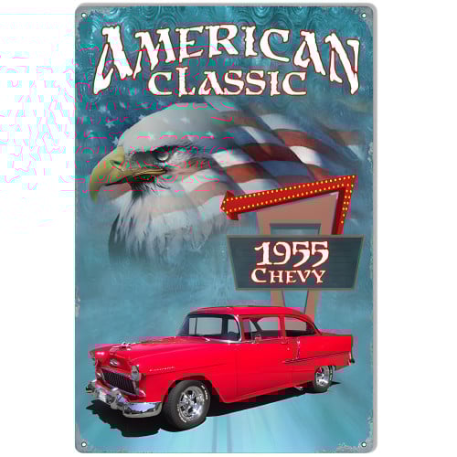 1955 Red Chevy Metal Sign - 12" x 18"