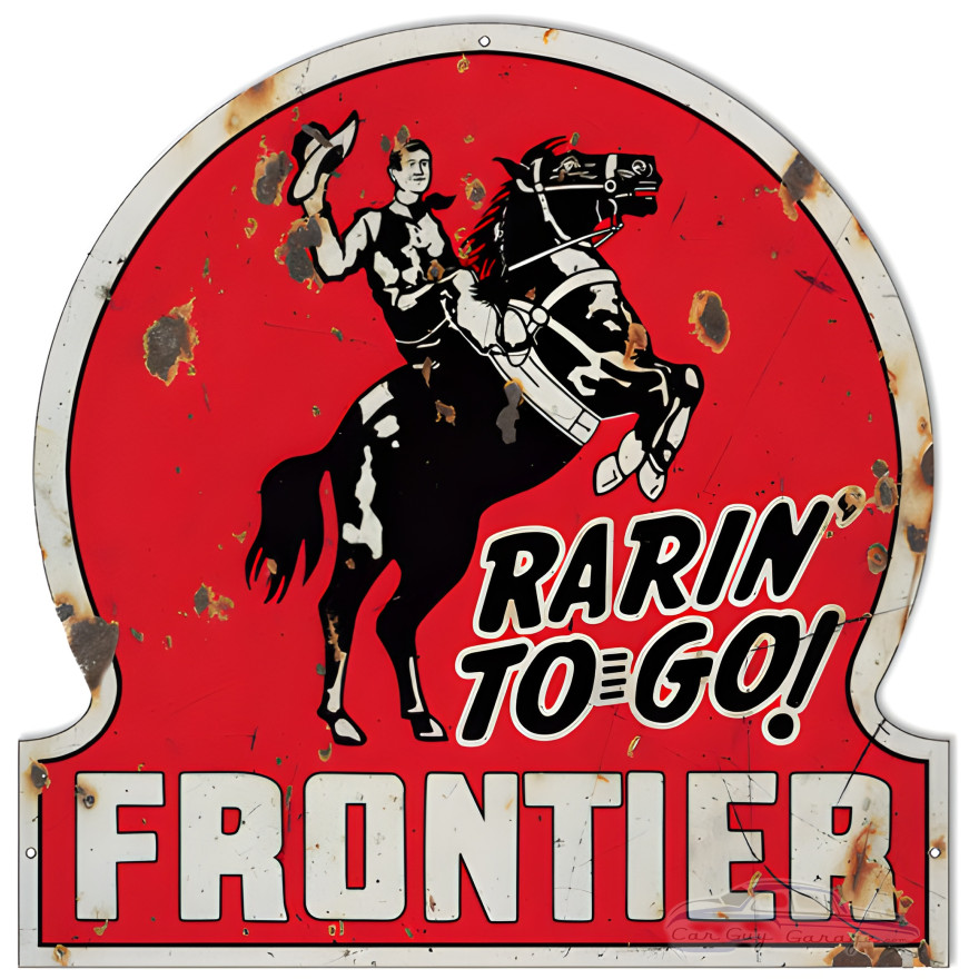 Distressed Frontier Motor Oil Metal Sign - 18" x 18" Distressed Frontier Motor Oil Metal Sign - 18" x 18"