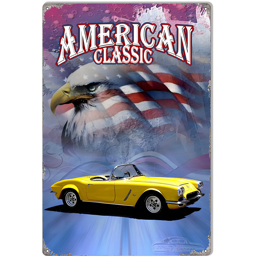 Yellow Convertible Corvette Metal Sign - 12" x 18" Yellow Convertible Corvette Metal Sign - 12" x 18"