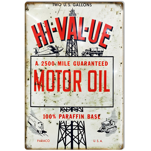 Distressed HI-VAL-UE Motor Oil Metal Sign - 12" x 18"