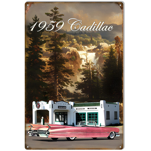 1959 Pink Cadillac Metal Sign - 12" x 18"