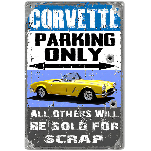 Corvette Parking Only Metal Sign - 12" x 18"