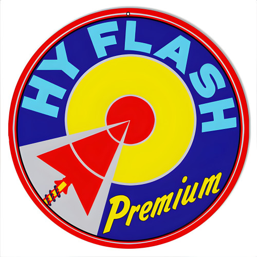 Hy Flash Premium Motor Oil Metal Sign - 14" Round