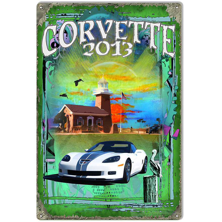 White Corvette Metal Sign - 12" x 18" White Corvette Metal Sign - 12" x 18"