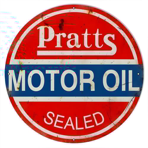 Pratts Motor Oil Metal Sign - 24" Round