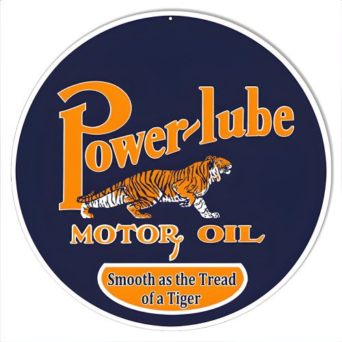 Power-Lube Smooth Motor Oil Metal Sign - 14" Round