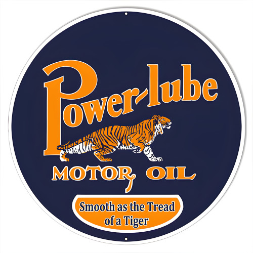 Power-Lube Smooth Motor Oil Metal Sign - 18" Round