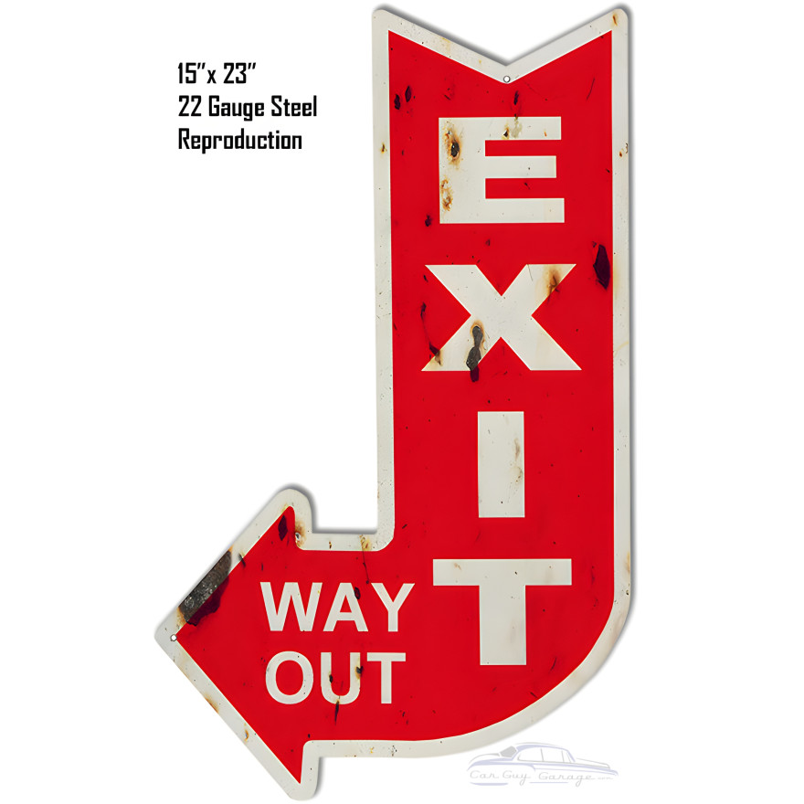 Distressed Left Exit Way Out Metal Sign - 15" x 23" Distressed Left Exit Way Out Metal Sign - 15" x 23"