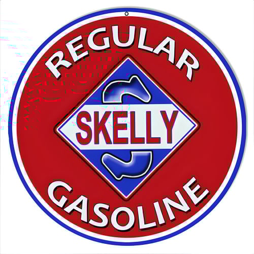 Regular Skelly Gasoline Motor Oil Metal Sign - 14" Round