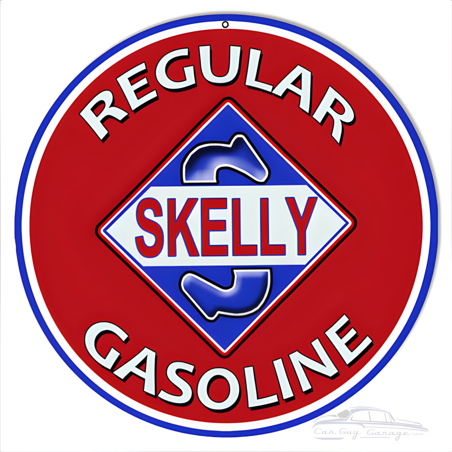 Regular Skelly Gasoline Motor Oil Metal Sign - 14" Round Regular Skelly Gasoline Motor Oil Metal Sign - 14" Round