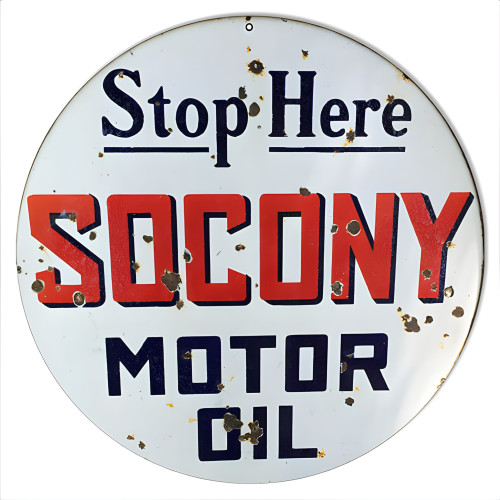 Socony Motor Oil Metal Sign - 14" Round