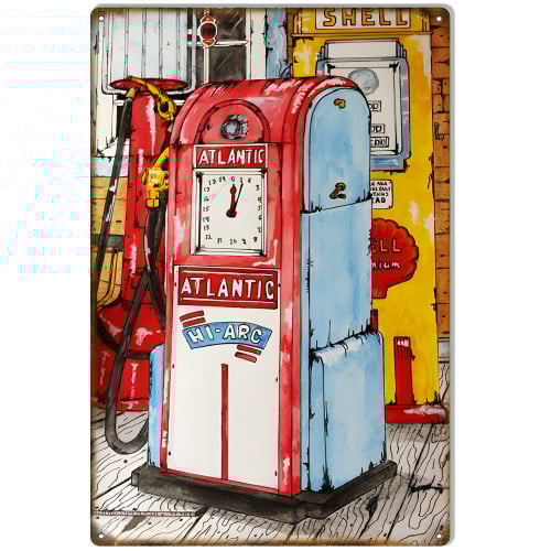 Atlantic Gas Station Pump Metal Sign - 12" x 18"