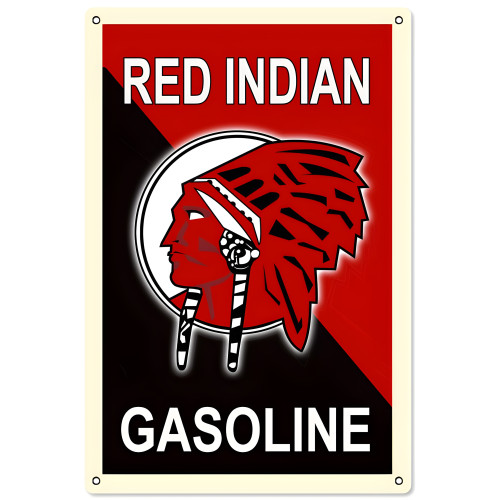 Red Indian Gasoline Motor Oil Metal Sign - 12" x 18"