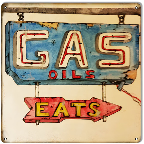 Gas Oil Eats Gas Station Metal Sign - 12" x 12"
