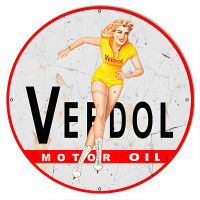 Veedol Pin Up Girl Motor Oil Metal Sign - 24" Round