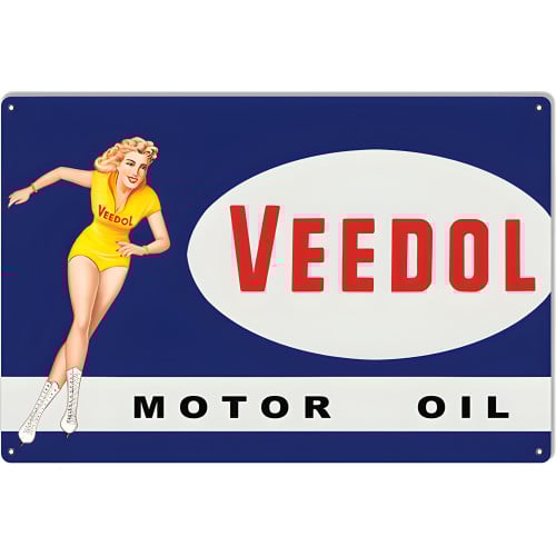Pin Up Girl Veedol Motor Oil Metal Sign - 12" x 18"
