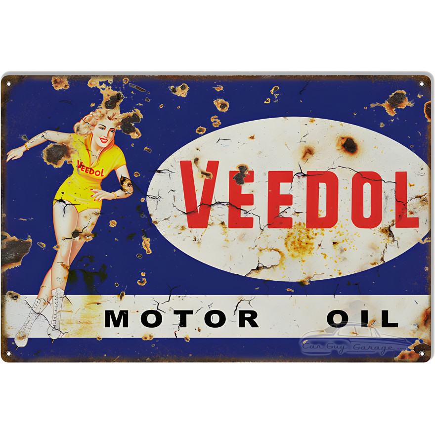 Veedol Pin Up Girl Reproduction Motor Oil Metal Sign - 16" x 24"