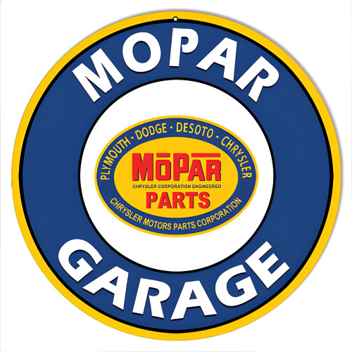 Mopar Garage Parts Motor Oil Metal Sign - 14" Round