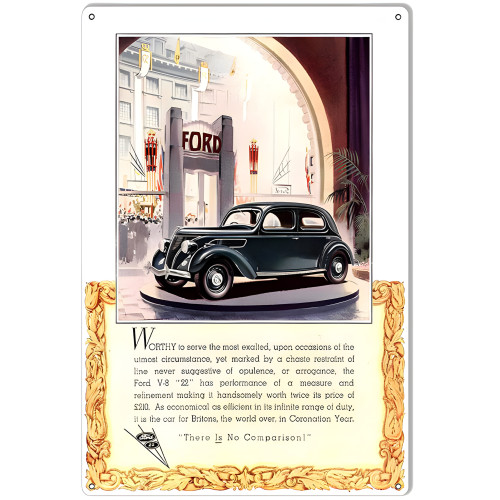 Ford V-8 No Comparison Vintage Automobile Metal Sign - 12" x 18"