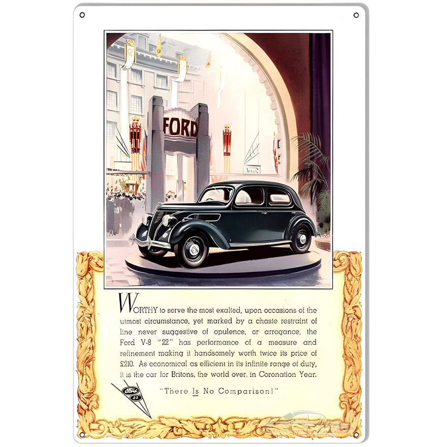 Ford V-8 No Comparison Vintage Automobile Metal Sign - 12" x 18" Ford V-8 No Comparison Vintage Automobile Metal Sign - 12" x 18"