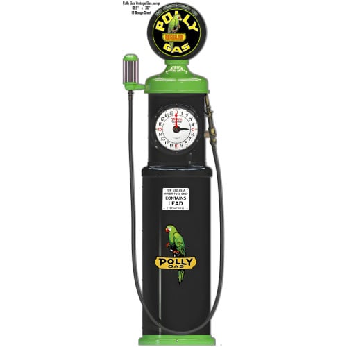 Black Polly Gas Station Pump Metal Sign - 10.5" x 36"