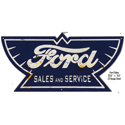 Ford Sales And Service Metal Sign - 11.5" x 23.5"
