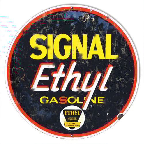 Signal Ethyl Reproduction Motor Oil Metal Sign - 14" Round