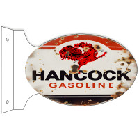 Hancock Gasoline Reproduction Double Sided Flange Metal Sign - 12" x 18"