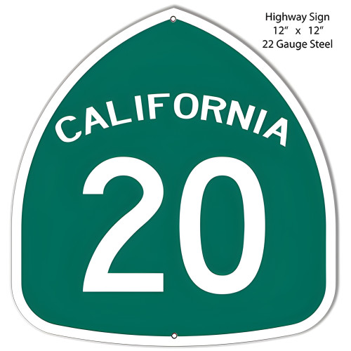 California Highway 20 Metal Sign - 12" x 12"