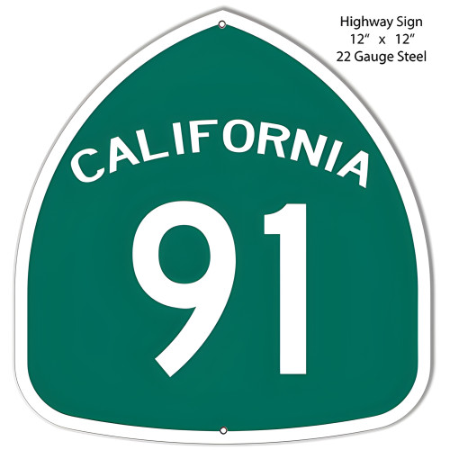 91 California Highway Laser Cut Out Metal Sign - 12" x 12"
