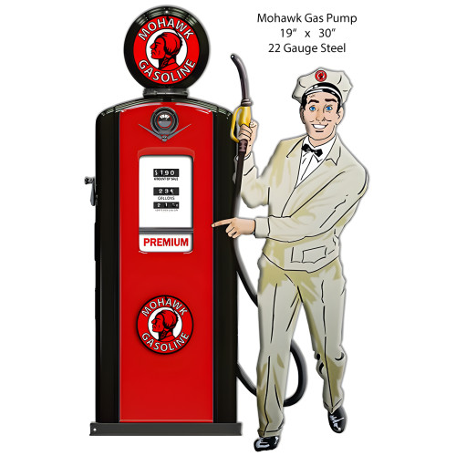 Mohawk Gas Pump Reproduction Metal Sign - 19" x 30"