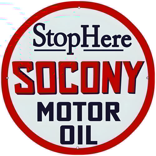Stop Here Socony Reproduction Motor Oil Metal Sign - 30" x 30"