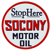 Stop Here Socony Motor Oil Metal Sign - 14" x 14"