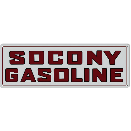 Large Socony Gasoline Motor Oil Metal Sign - 8" x 24"