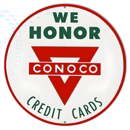 Conoco Credit Cards Motor Oil Metal Sign - 14" x 14"