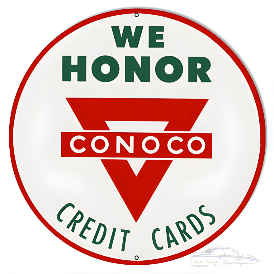 Conoco Credit Cards Motor Oil Metal Sign - 14" x 14"
