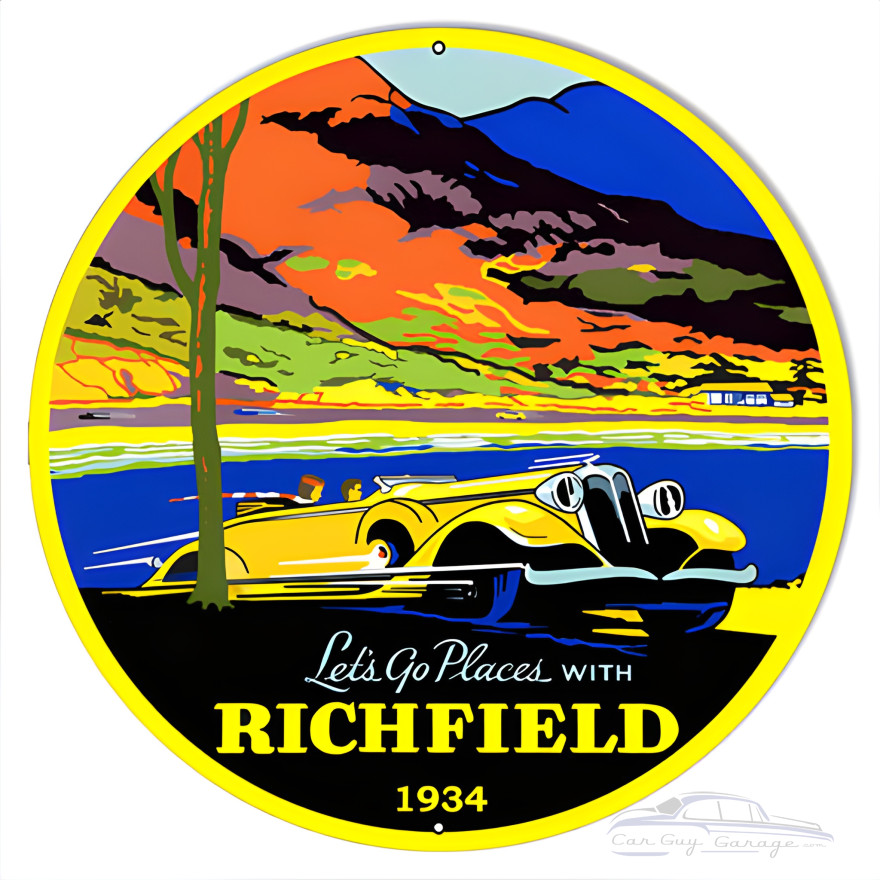 Let's Go Places Richfield 1934 Metal Sign - 14" x 14" Let's Go Places Richfield 1934 Metal Sign - 14" x 14"